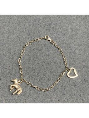 Horse Heart 925 Charm Bracelet 7 In Silver Chain Equestrian Elegant Vintage Boho